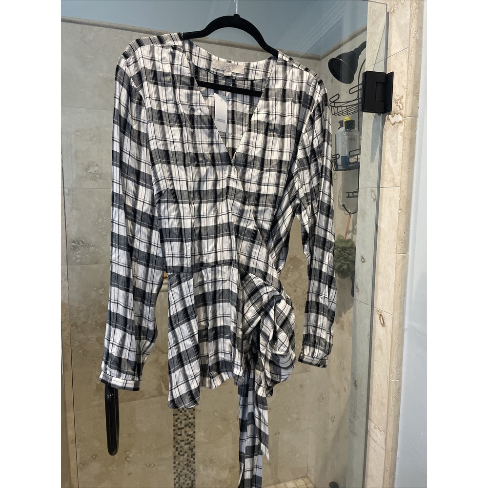 Ann Taylor Loft Plus Black White Plaid Wrap Flannel Top Blouse Sz 18 NWT